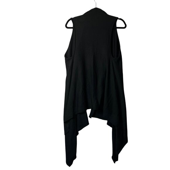 Womens Open Front‎ Waterfall Cardigan One Size Black Sleeveless Vest Drape Hem - Picture 2 of 6